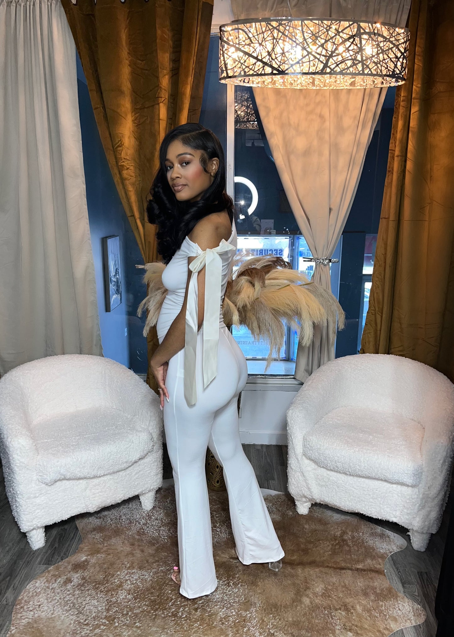 White Ribbon Pant Set