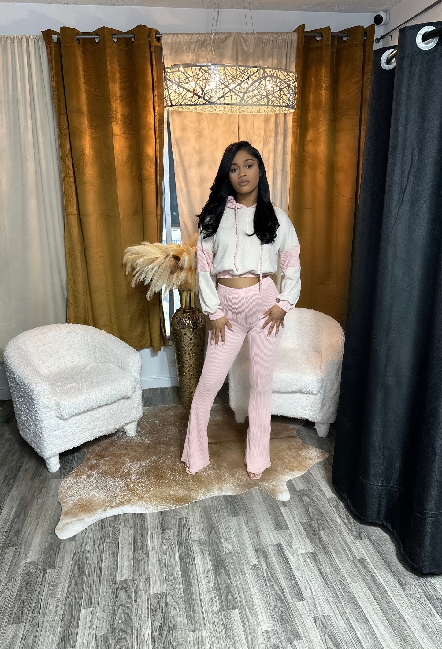 In the Mix Pant Set - Peach/Cream
