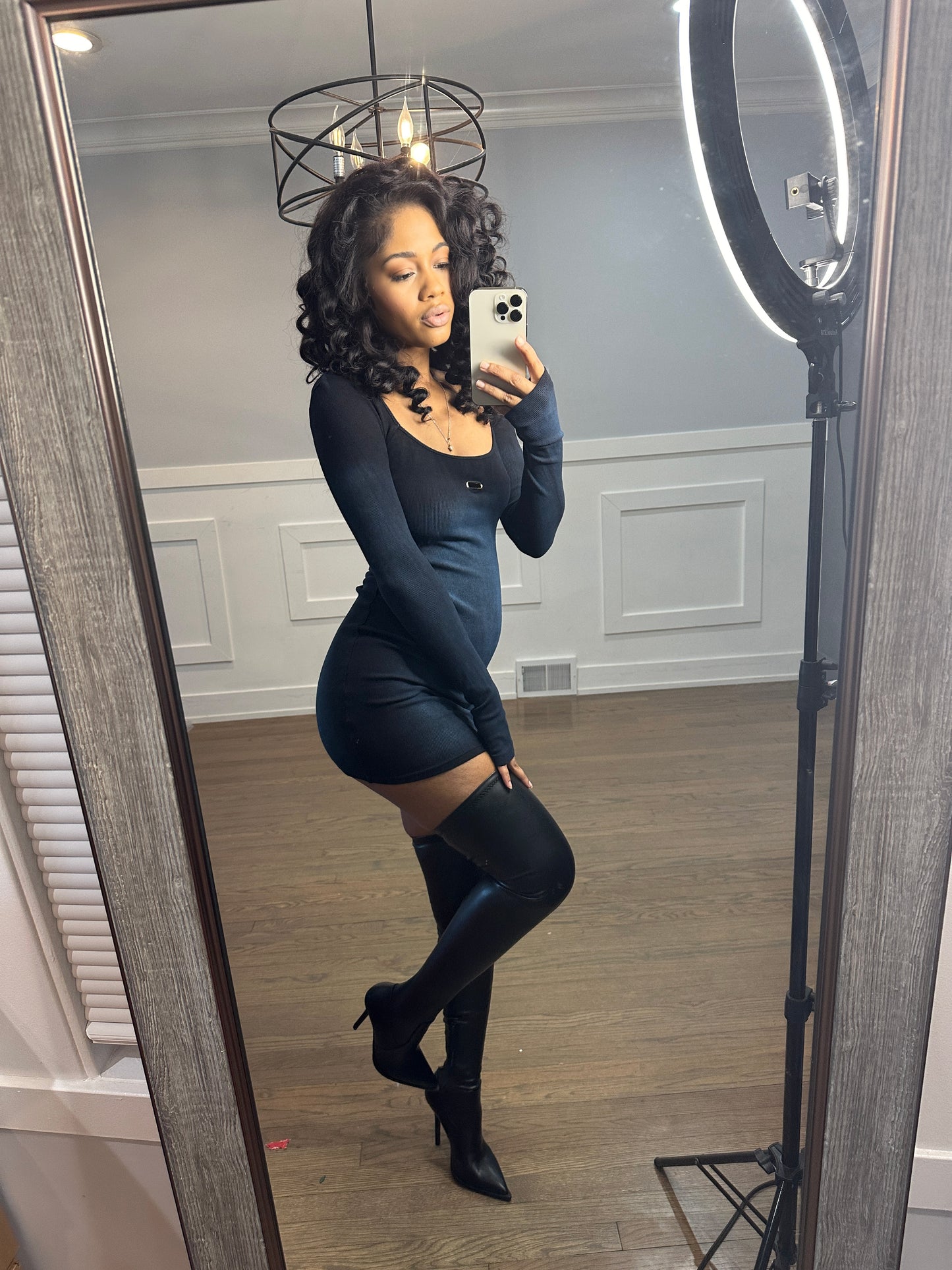 Ribbed Mini Dress - Blue