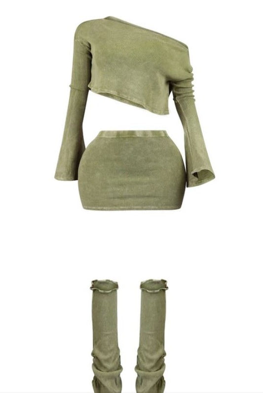 Show N Tell Skirt Set - Olive