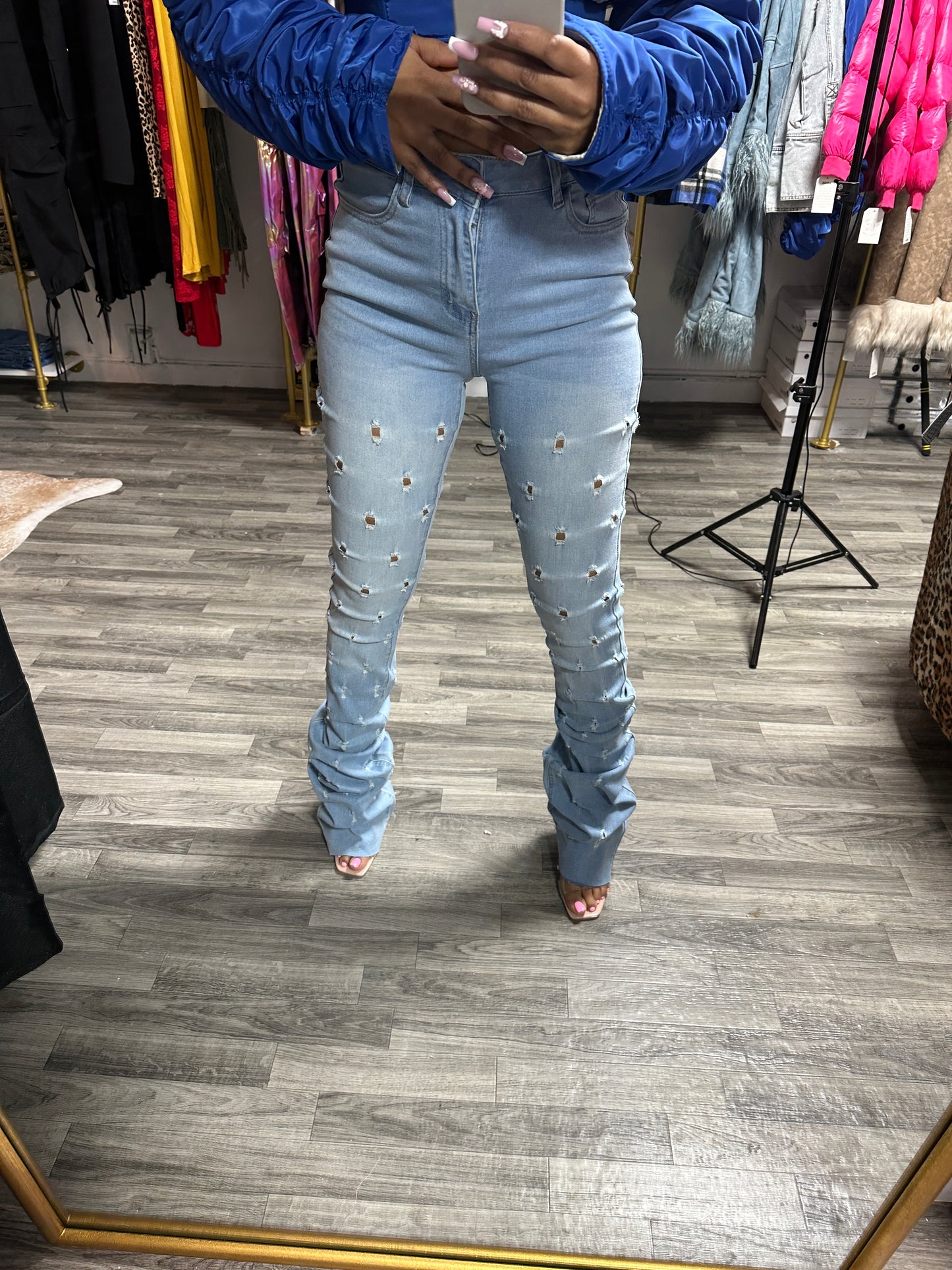 Through the loop stacked jeans