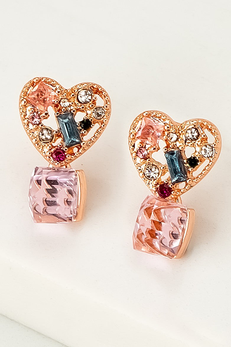 Cube of Hearts Earring - Pink