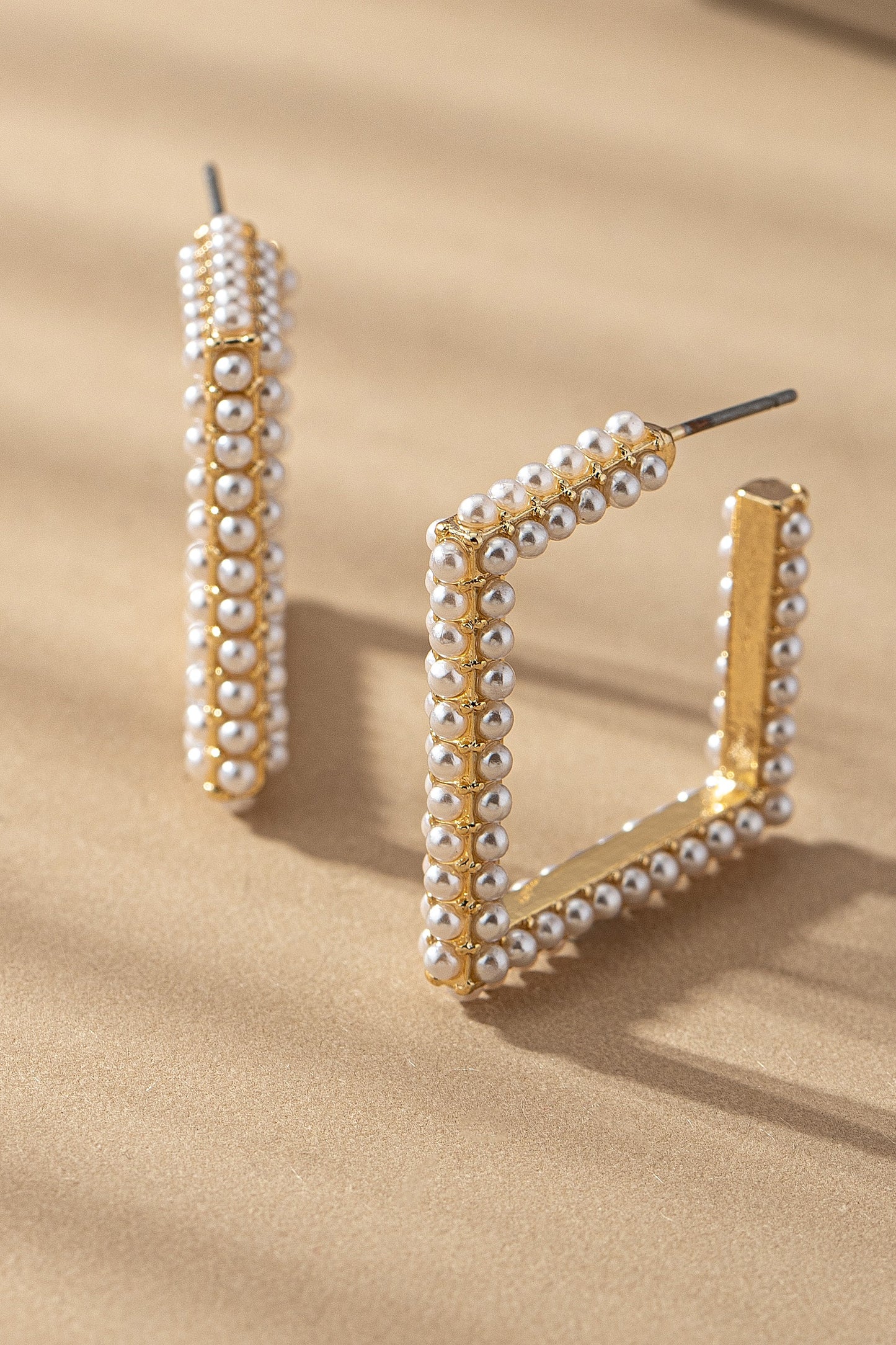 Square Pearl Earring - Gold